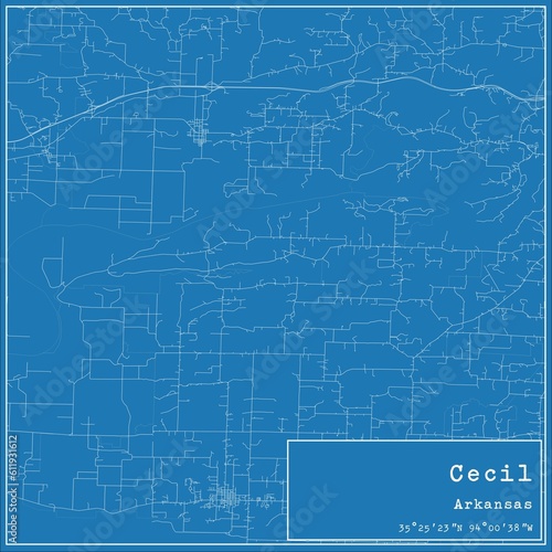 Blueprint US city map of Cecil, Arkansas. photo