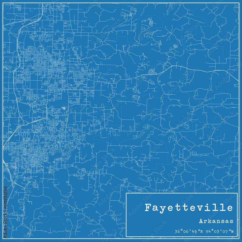 Blueprint US city map of Fayetteville, Arkansas. Blueprint US city map of Fayetteville, Arkansas.