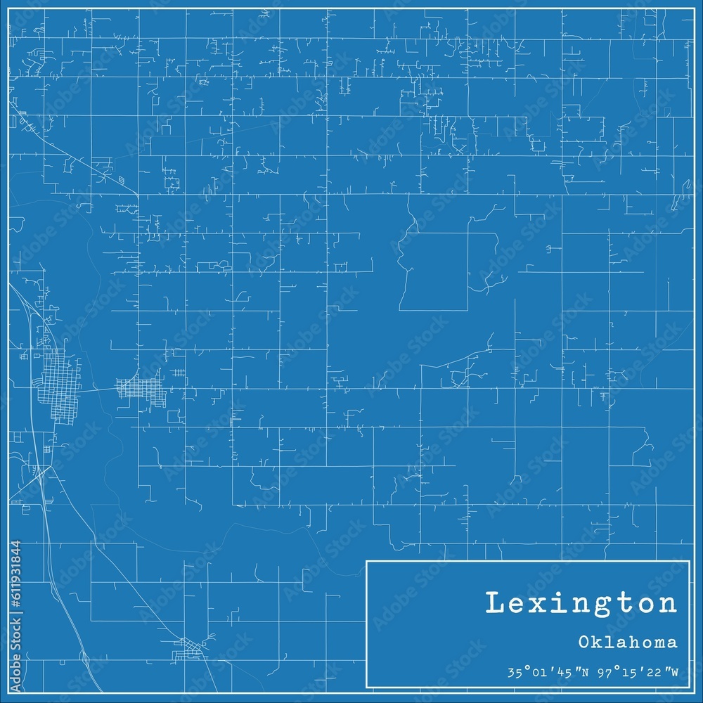 Blueprint US city map of Lexington, Oklahoma.
