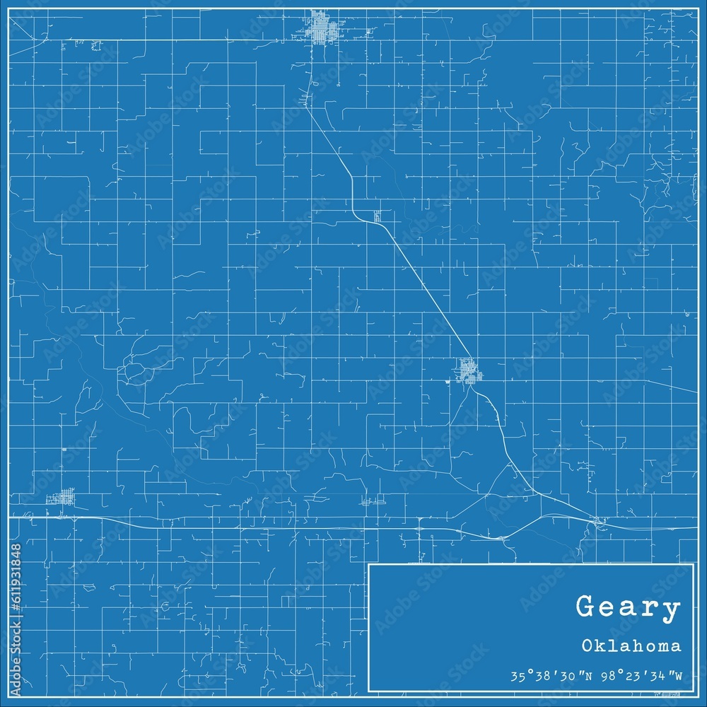 Obraz premium Blueprint US city map of Geary, Oklahoma.