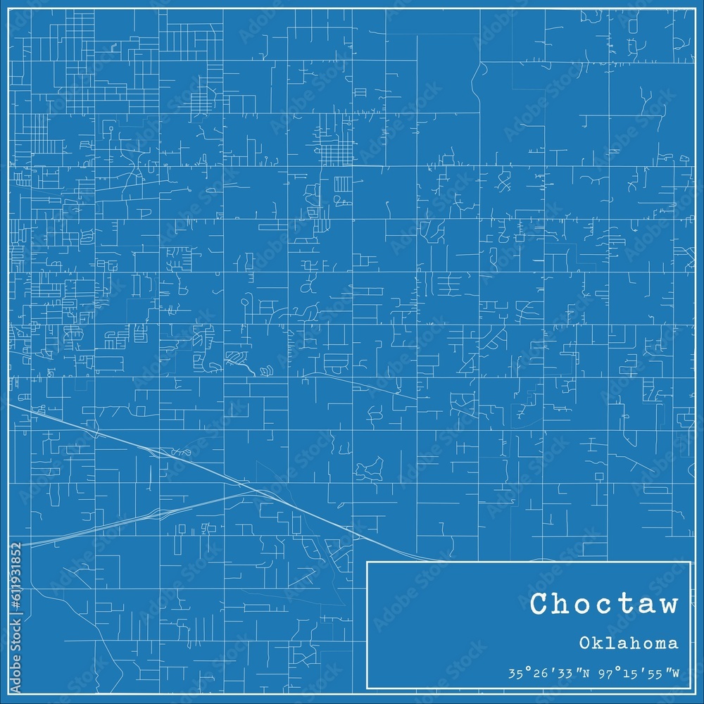 Blueprint US city map of Choctaw, Oklahoma.