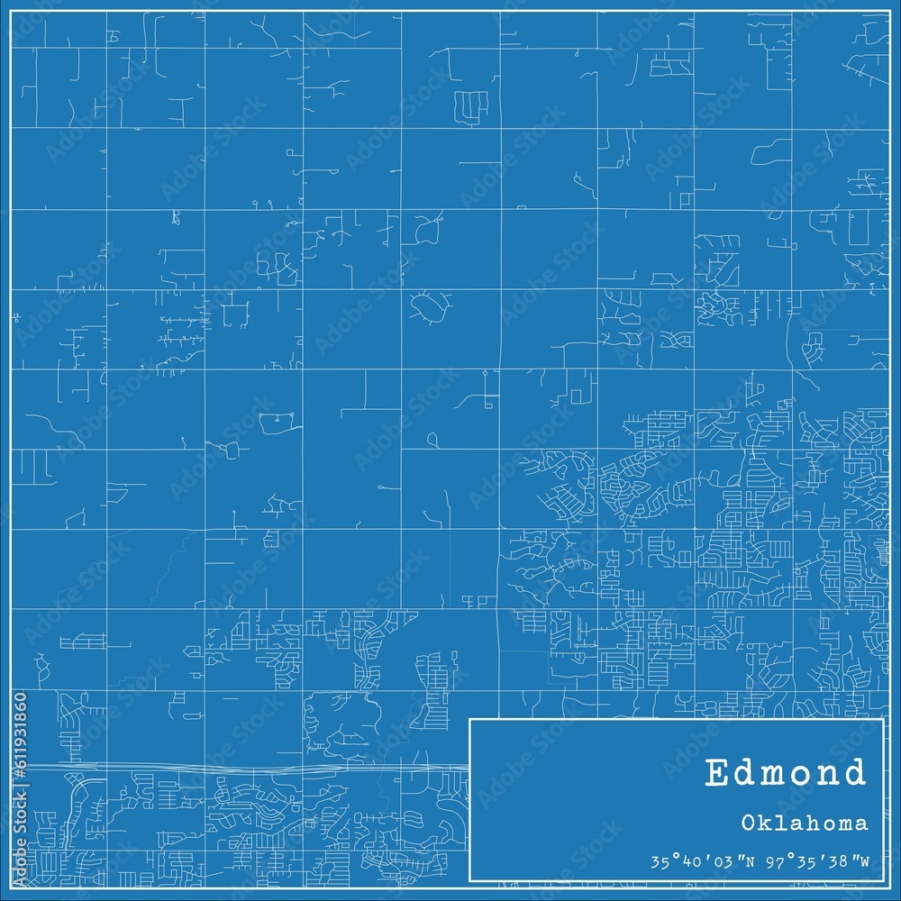 Blueprint US city map of Edmond, Oklahoma.