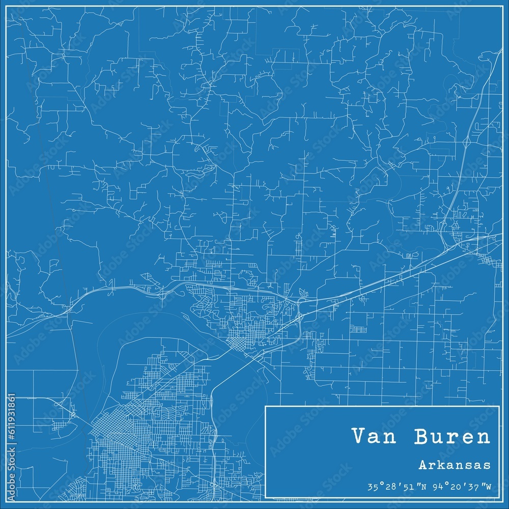Blueprint US city map of Van Buren, Arkansas.