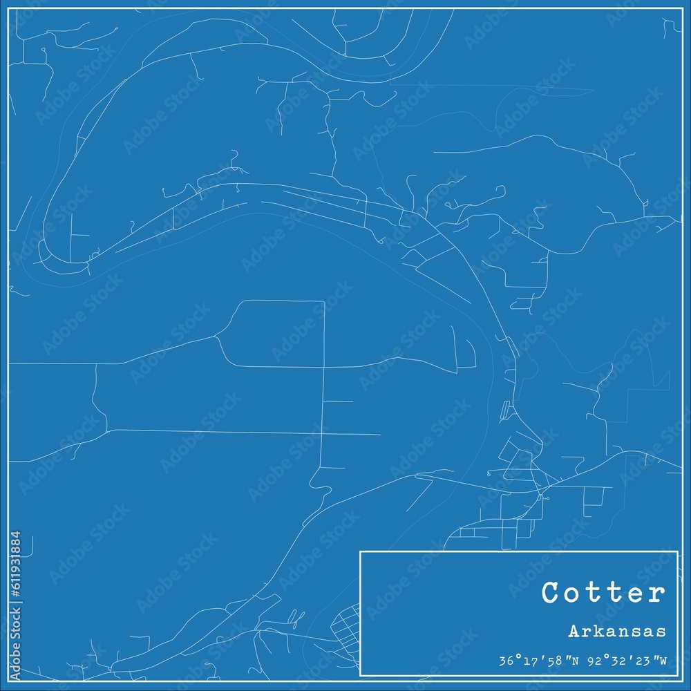 Blueprint US city map of Cotter, Arkansas.