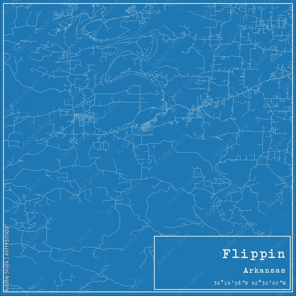 Blueprint US city map of Flippin, Arkansas.