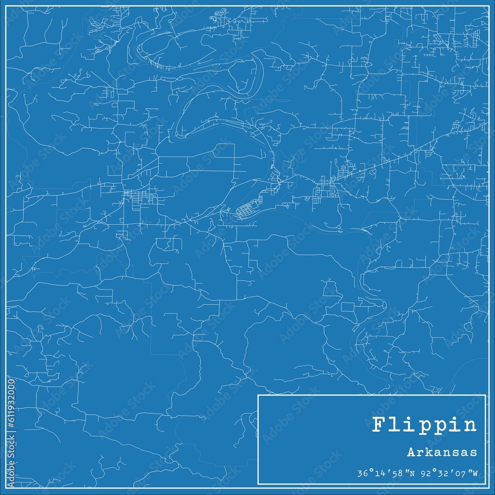 Obraz premium Blueprint US city map of Flippin, Arkansas.