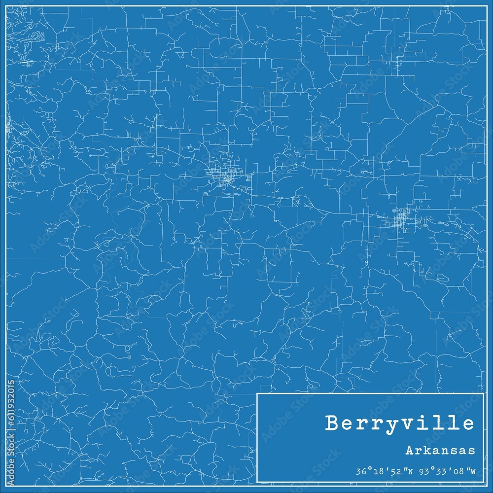Blueprint US city map of Berryville, Arkansas.