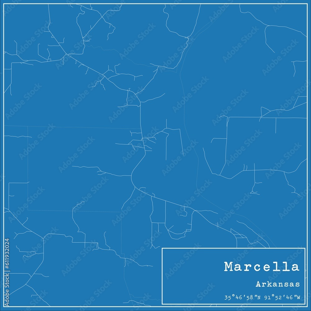 Blueprint US city map of Marcella, Arkansas.