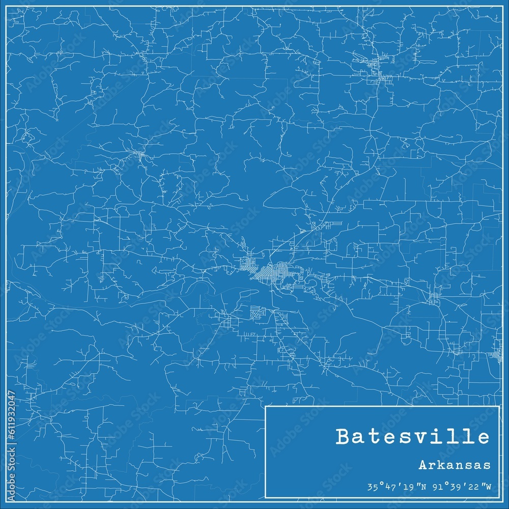 Blueprint US city map of Batesville, Arkansas.