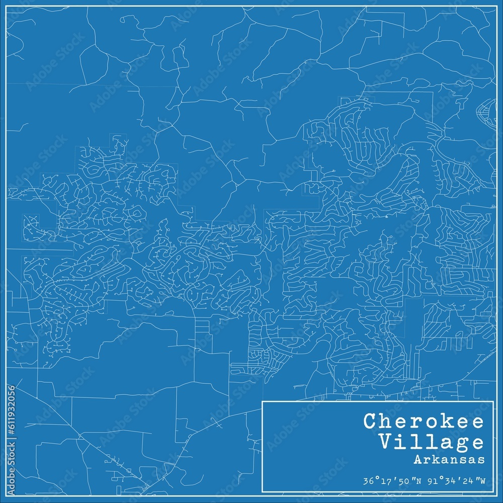 Blueprint US city map of Cherokee Village, Arkansas.
