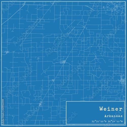 Blueprint US city map of Weiner  Arkansas.