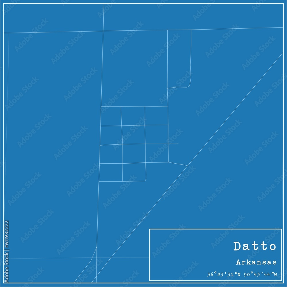 Fototapeta premium Blueprint US city map of Datto, Arkansas.