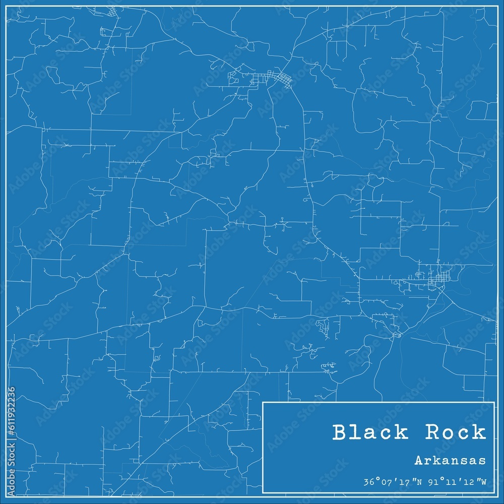 Blueprint US city map of Black Rock, Arkansas.