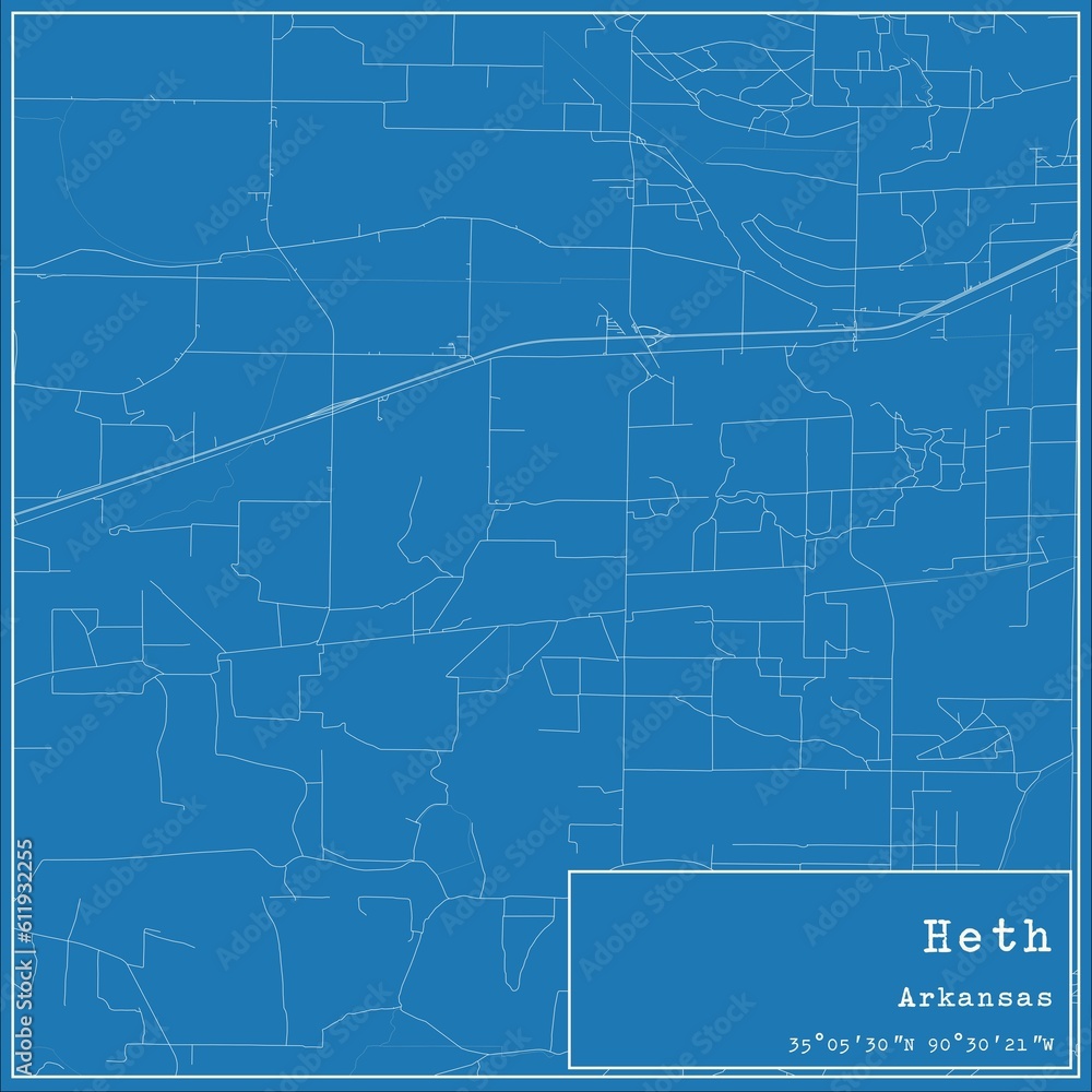 Blueprint US city map of Heth, Arkansas.