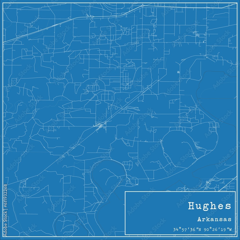 Blueprint US city map of Hughes, Arkansas.