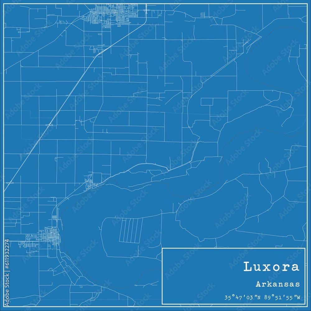 Blueprint US city map of Luxora, Arkansas.