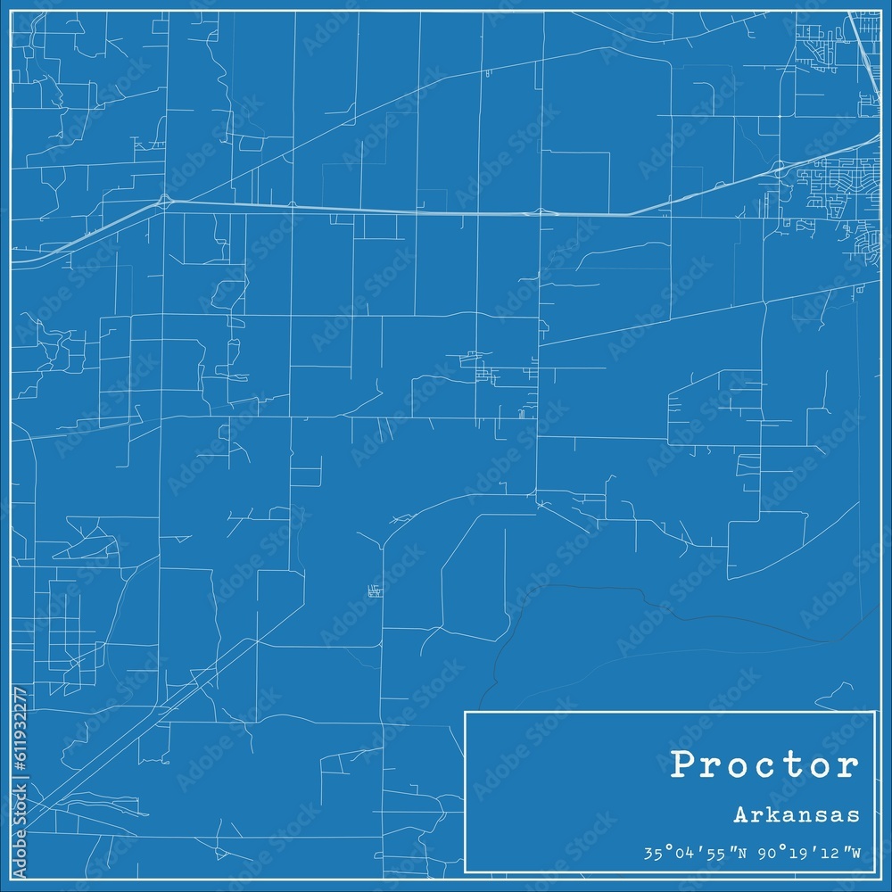 Blueprint US city map of Proctor, Arkansas.