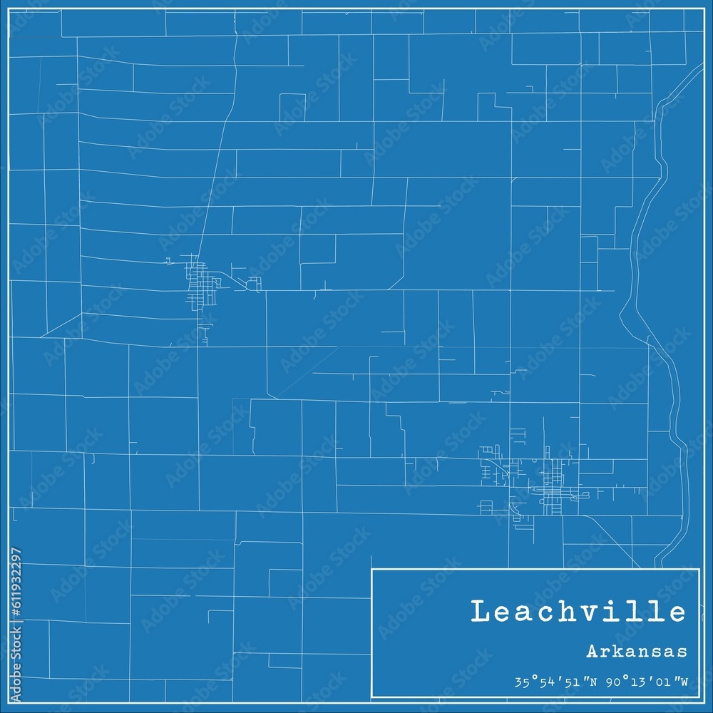 Blueprint US city map of Leachville, Arkansas.