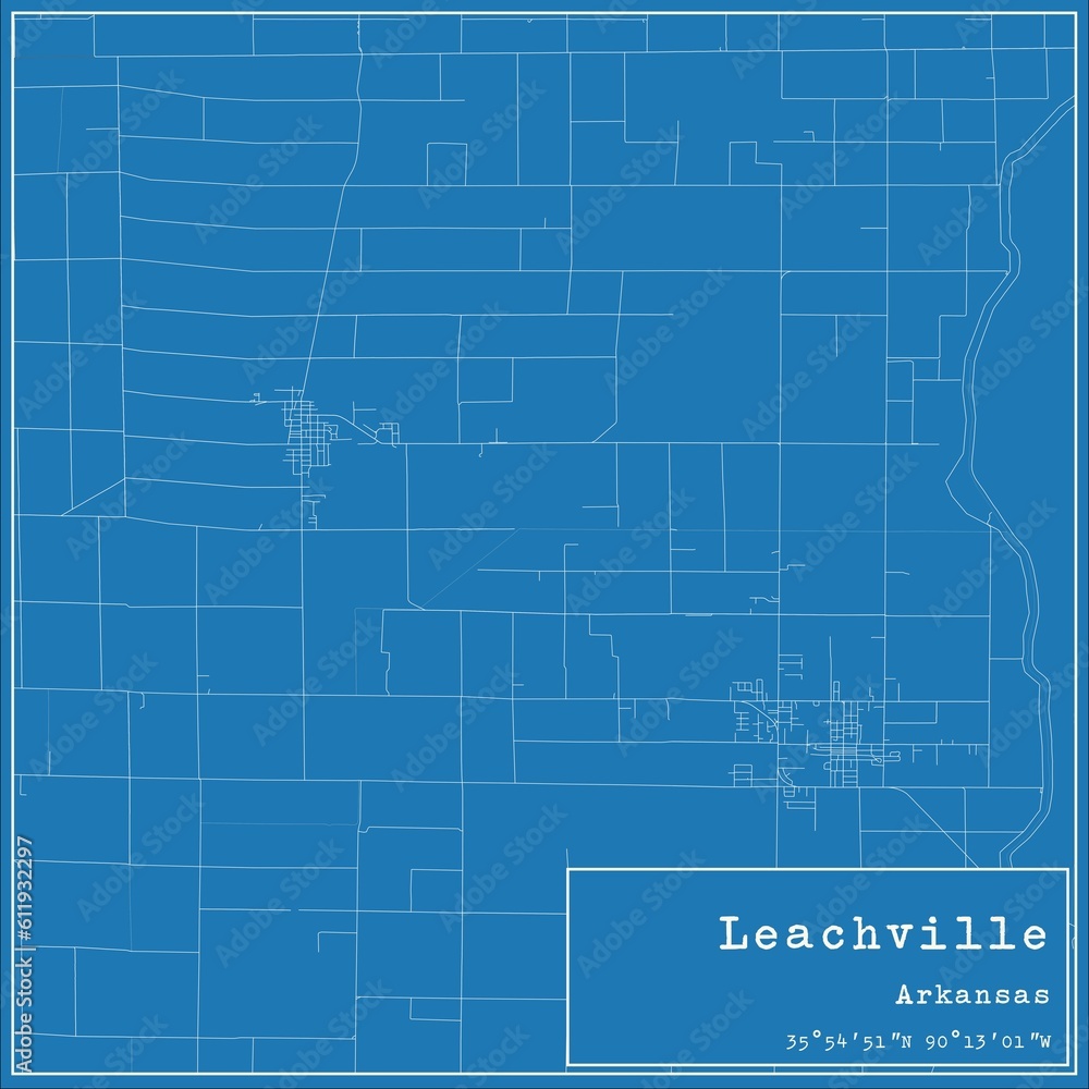 Blueprint US city map of Leachville, Arkansas. Blueprint US city map of Leachville, Arkansas.