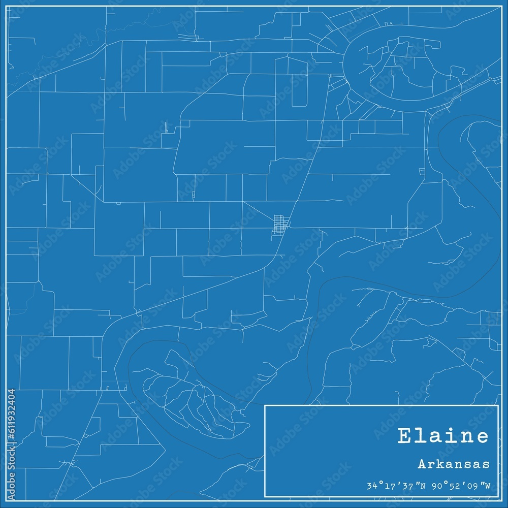 Blueprint US city map of Elaine, Arkansas. Stock Illustration Adobe Stock