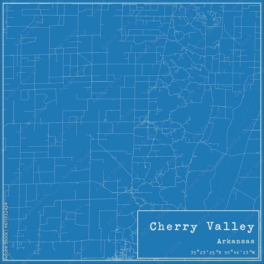 Blueprint US city map of Cherry Valley, Arkansas.