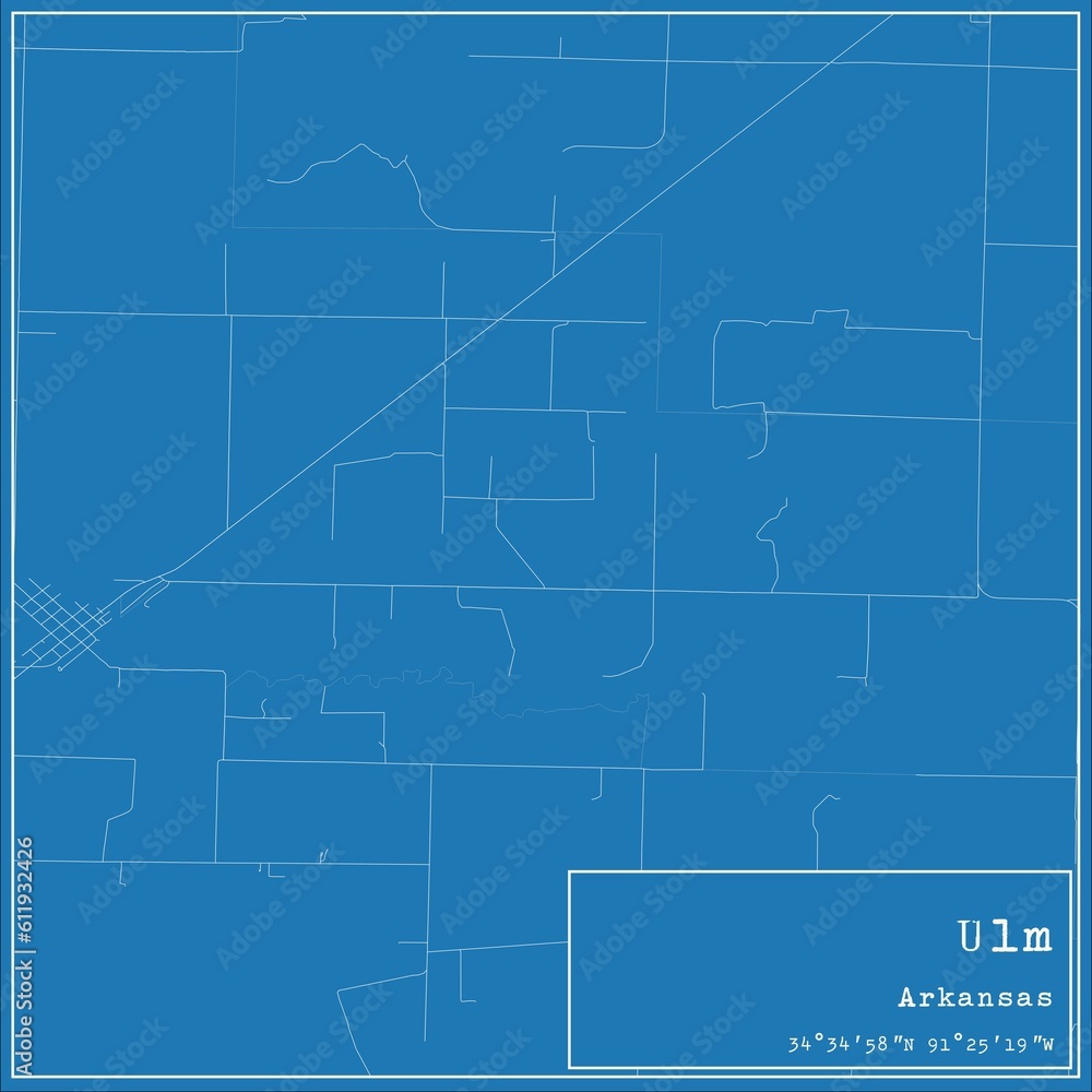 Obraz premium Blueprint US city map of Ulm, Arkansas.