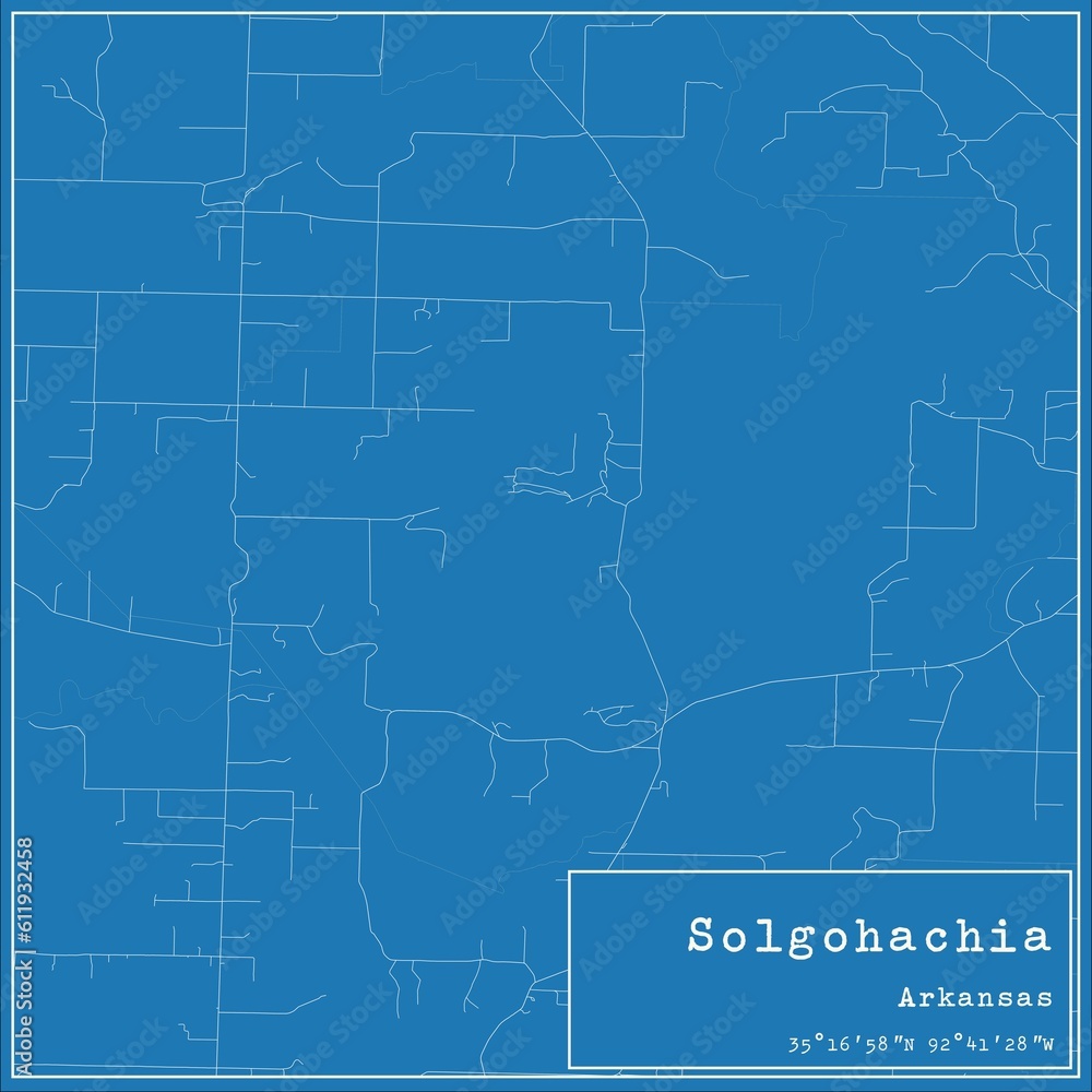 Blueprint US city map of Solgohachia, Arkansas.