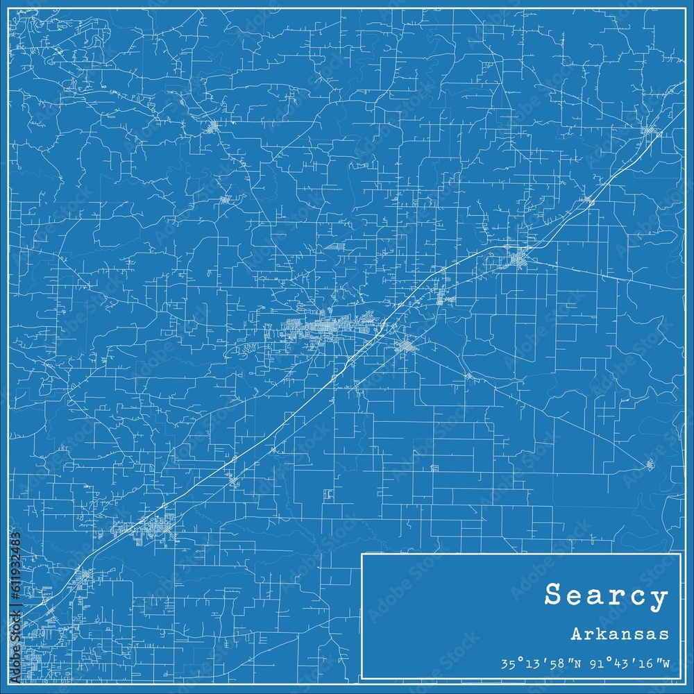 Blueprint US city map of Searcy, Arkansas.