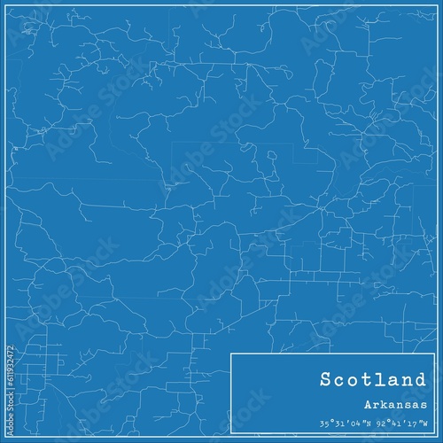 Blueprint US city map of Scotland, Arkansas.