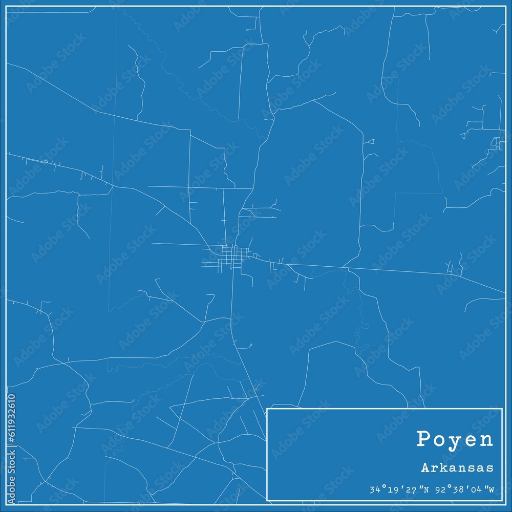 Blueprint US city map of Poyen, Arkansas.