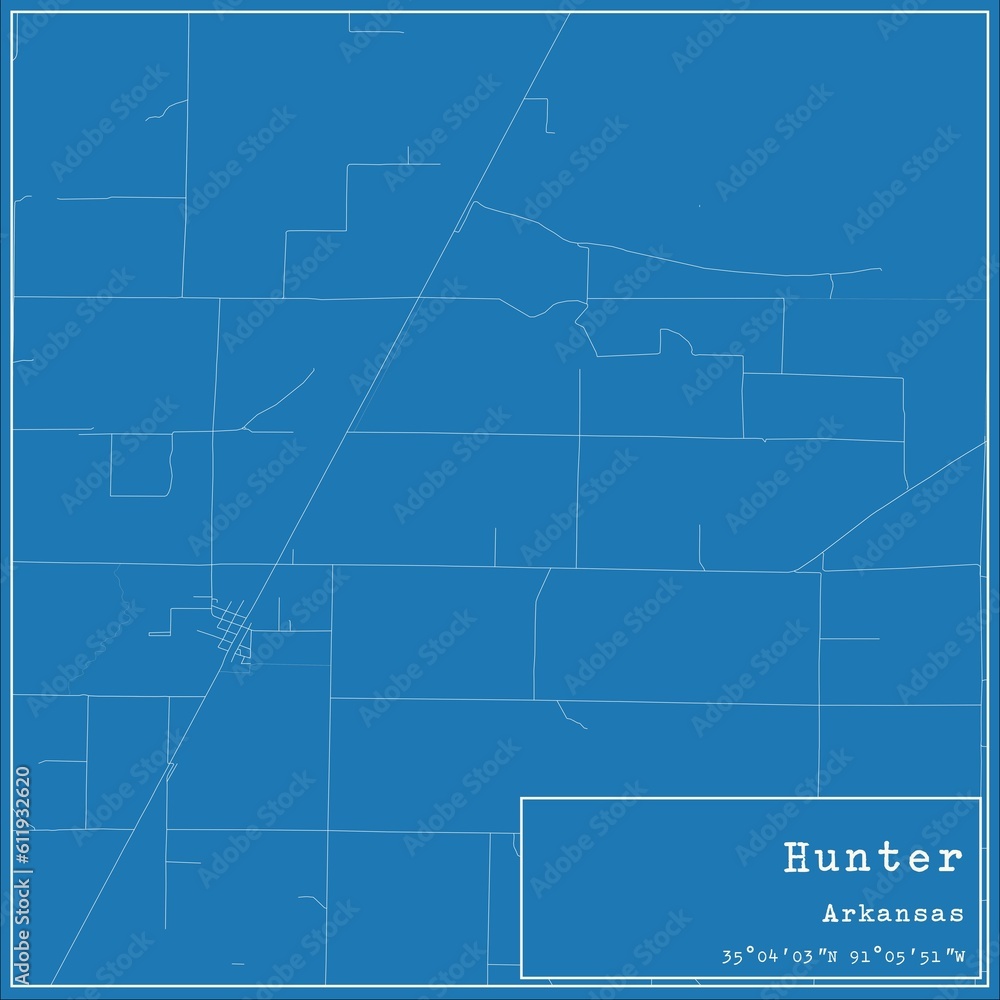 Obraz premium Blueprint US city map of Hunter, Arkansas.