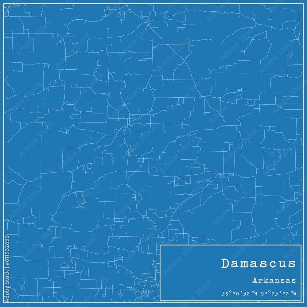 Obraz premium Blueprint US city map of Damascus, Arkansas.
