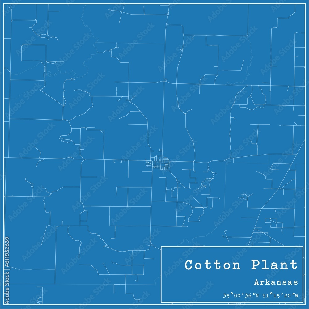 Blueprint US city map of Cotton Plant, Arkansas.