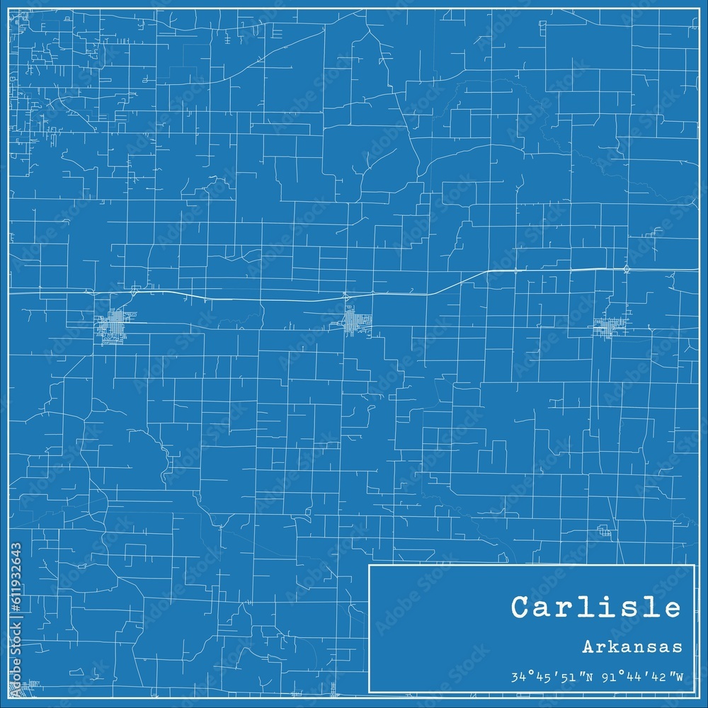 Blueprint US city map of Carlisle, Arkansas.