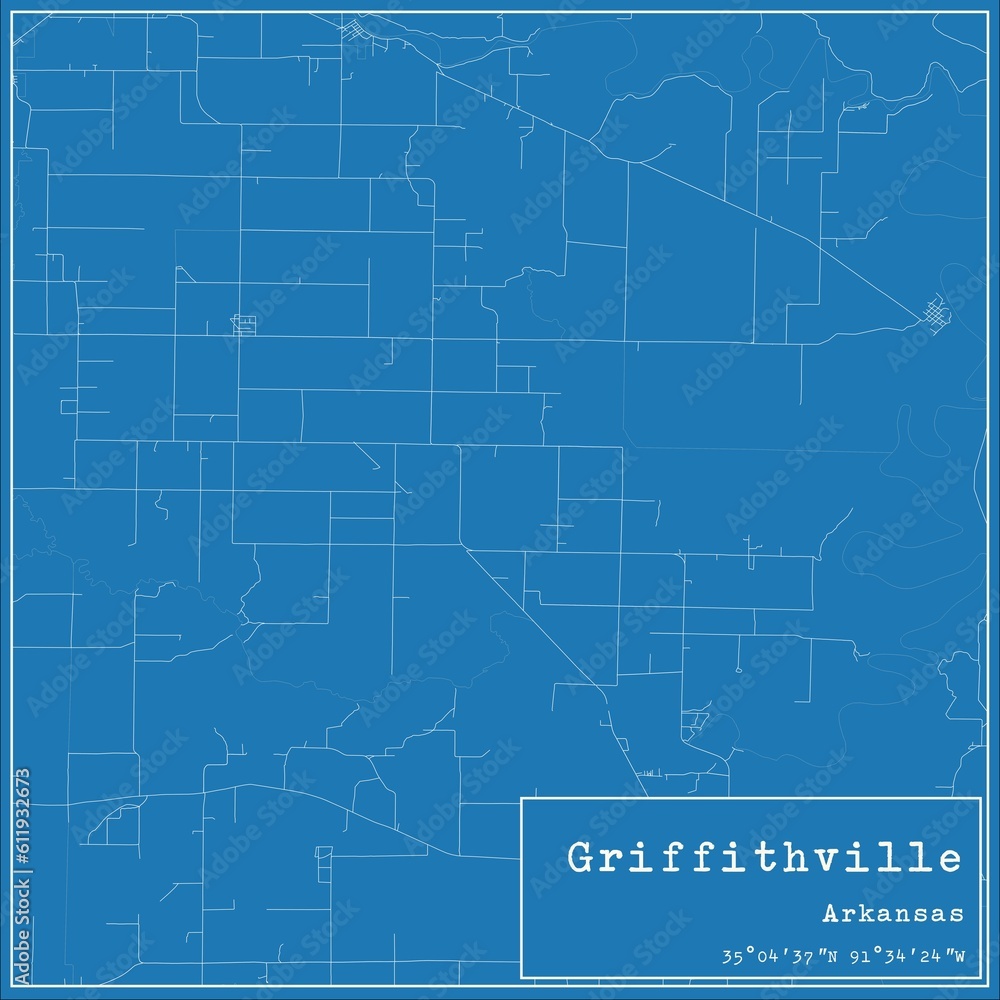 Blueprint US city map of Griffithville, Arkansas.