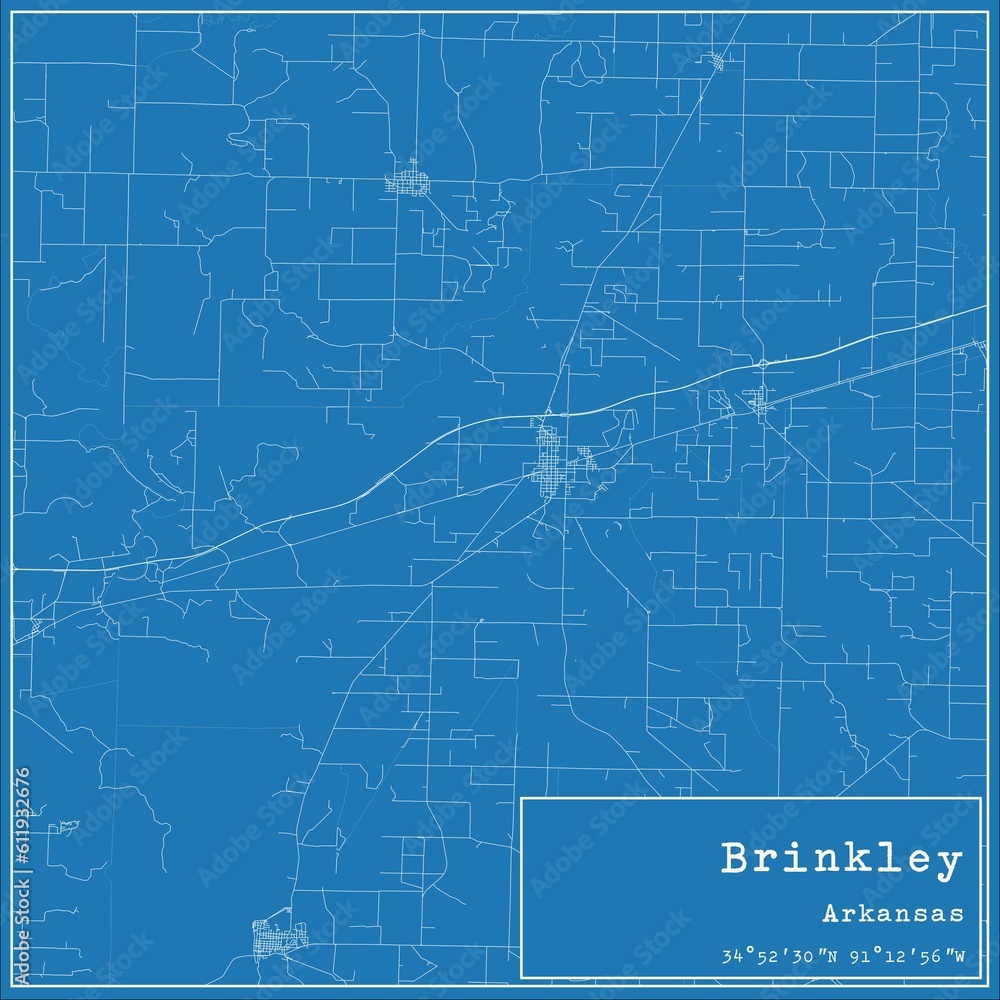 Fototapeta premium Blueprint US city map of Brinkley, Arkansas.
