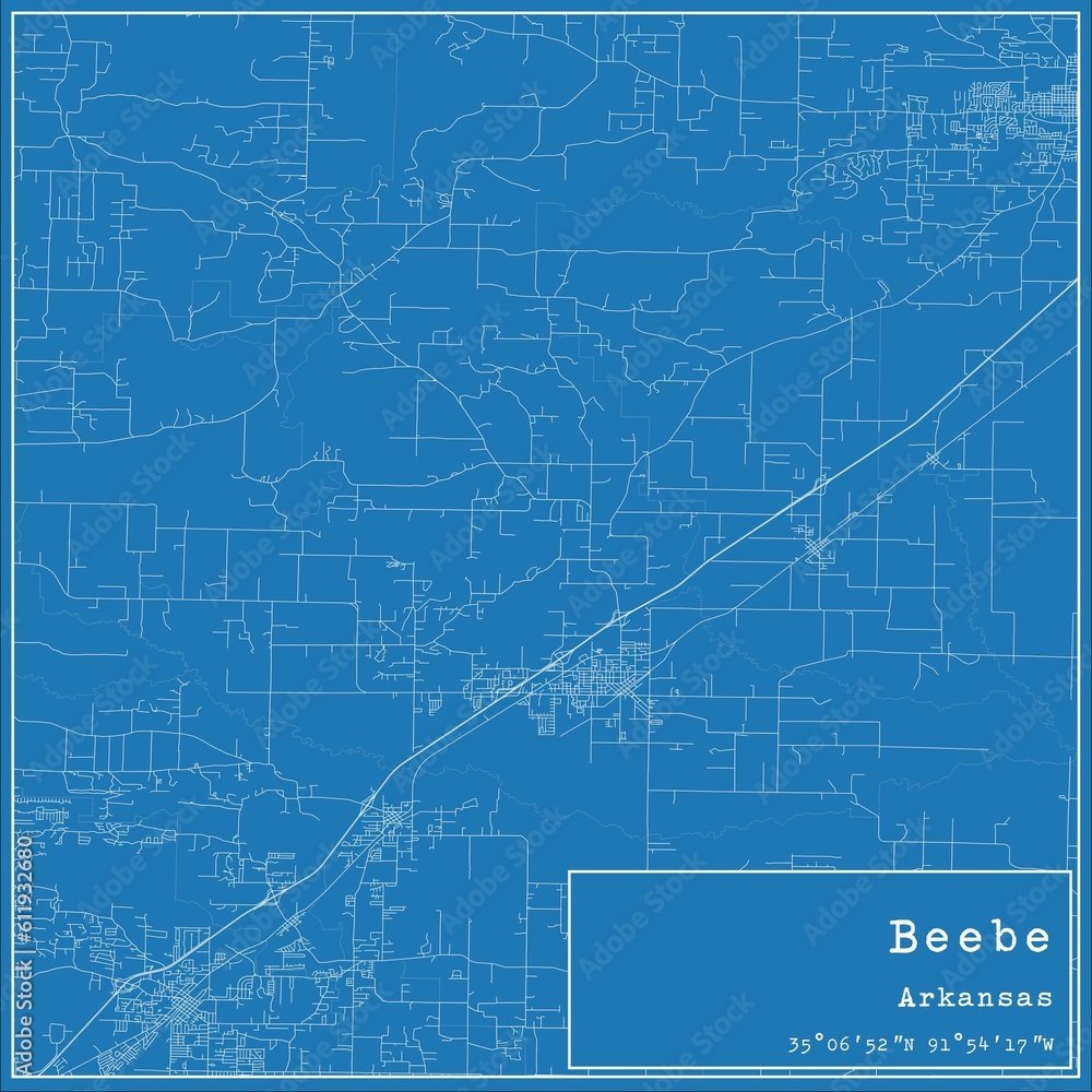 Obraz premium Blueprint US city map of Beebe, Arkansas.