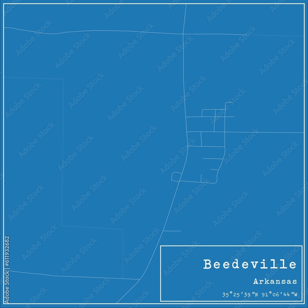 Blueprint US city map of Beedeville, Arkansas.