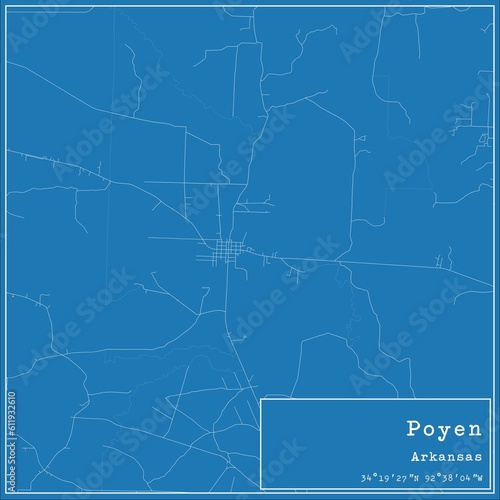 Blueprint US city map of Poyen, Arkansas.