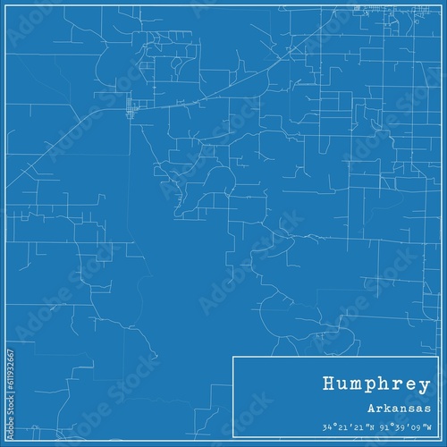 Blueprint US city map of Humphrey, Arkansas. photo