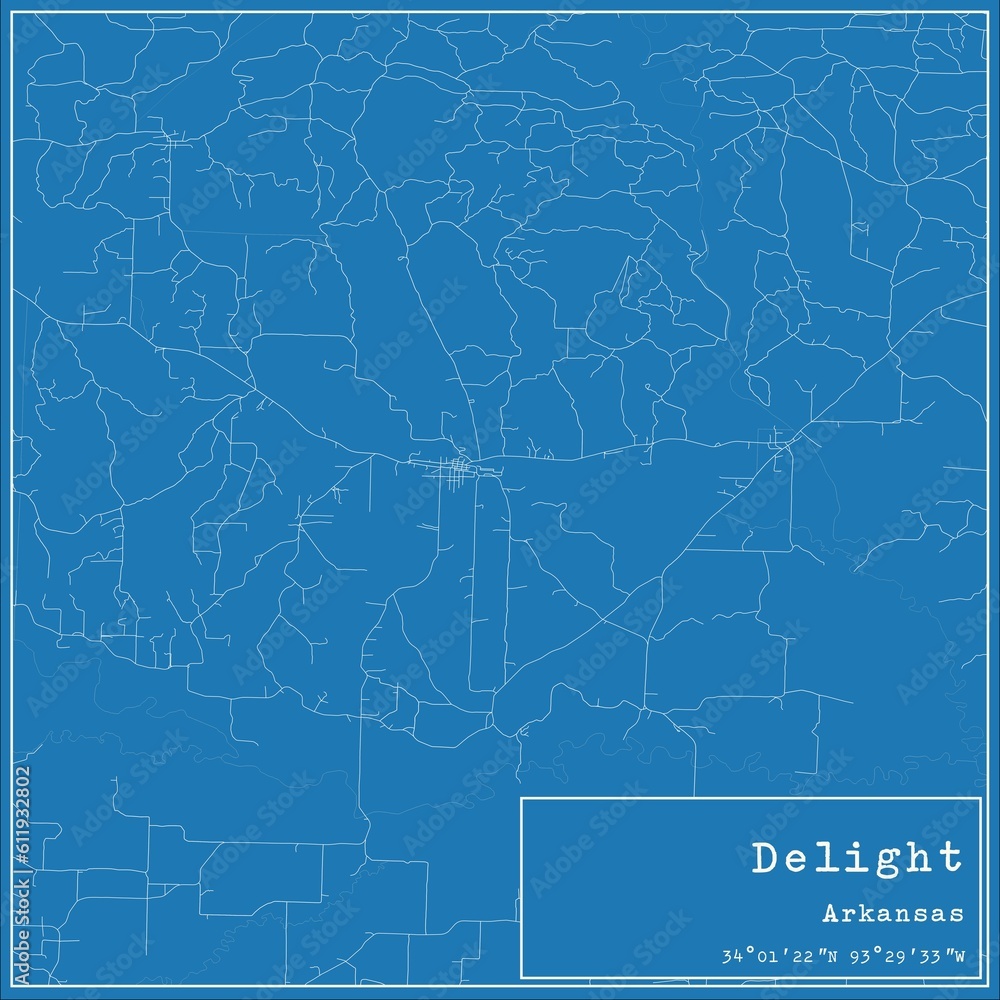 Blueprint US city map of Delight, Arkansas.