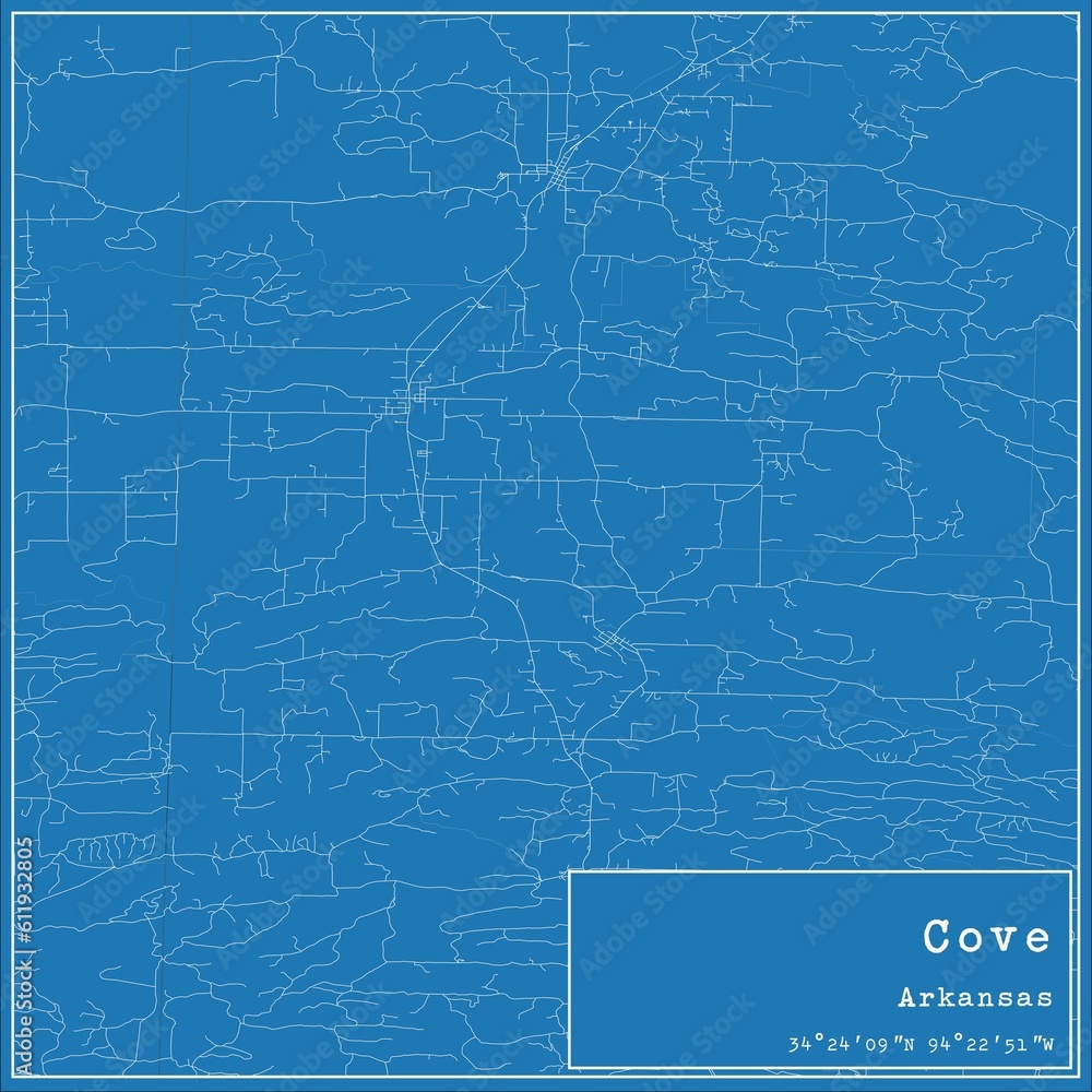 Obraz premium Blueprint US city map of Cove, Arkansas.