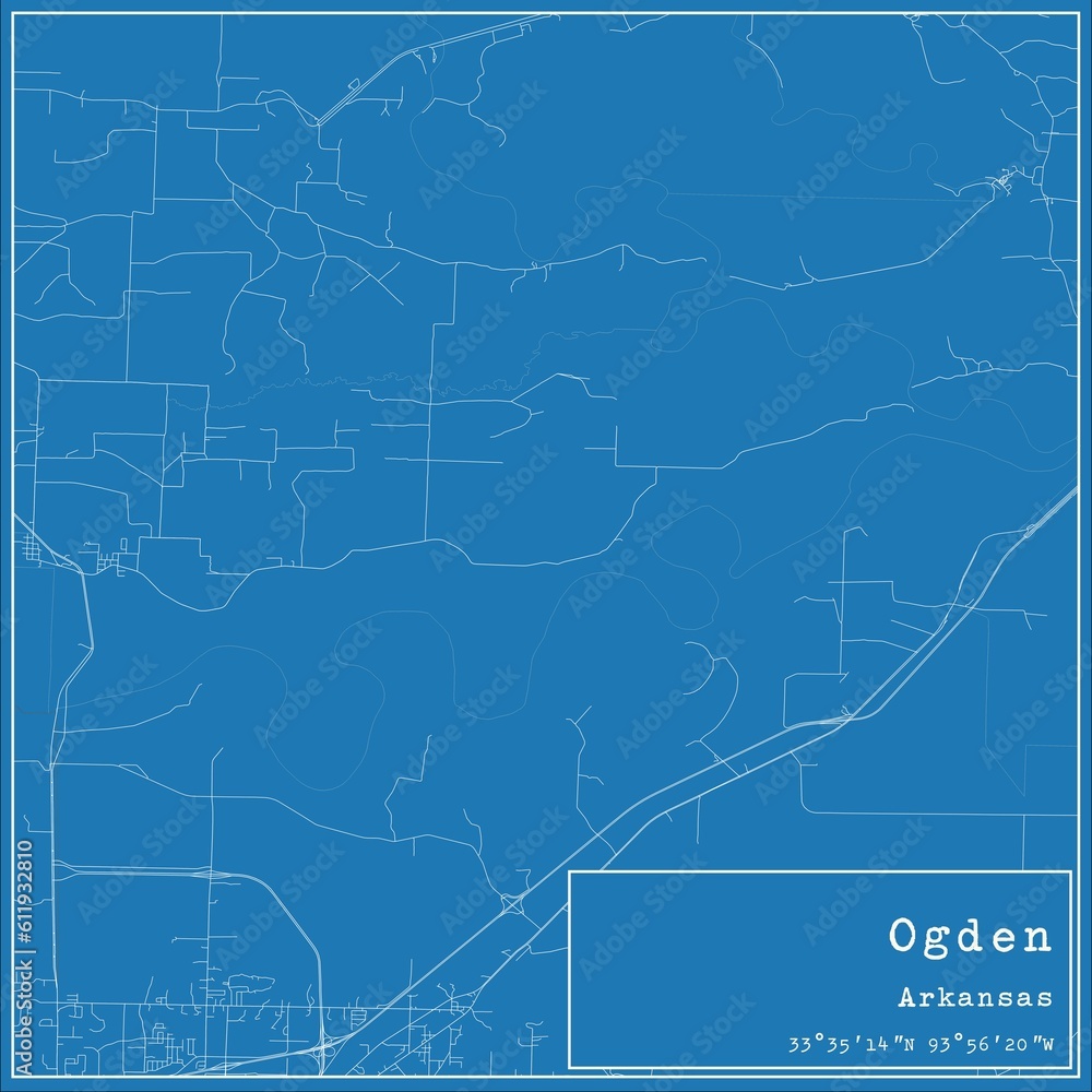 Blueprint US city map of Ogden, Arkansas.