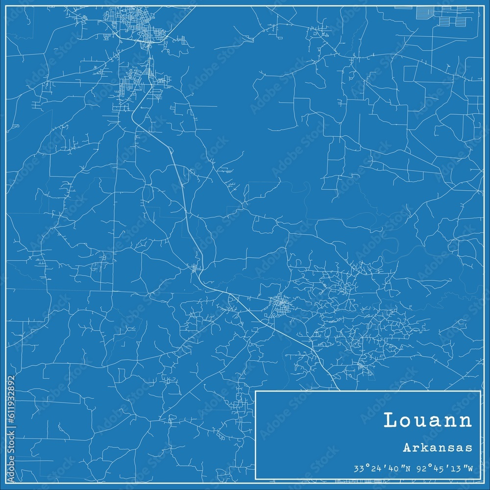 Obraz premium Blueprint US city map of Louann, Arkansas.