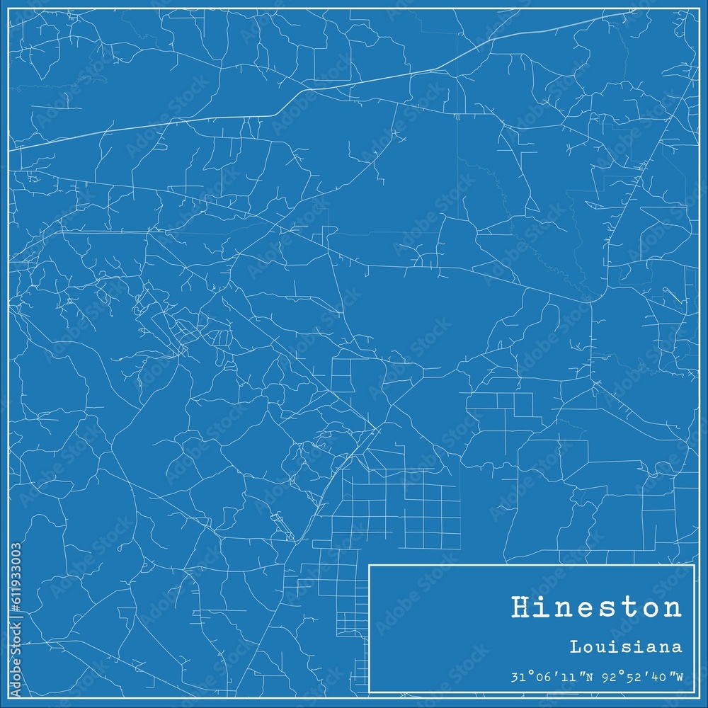 Fototapeta premium Blueprint US city map of Hineston, Louisiana.