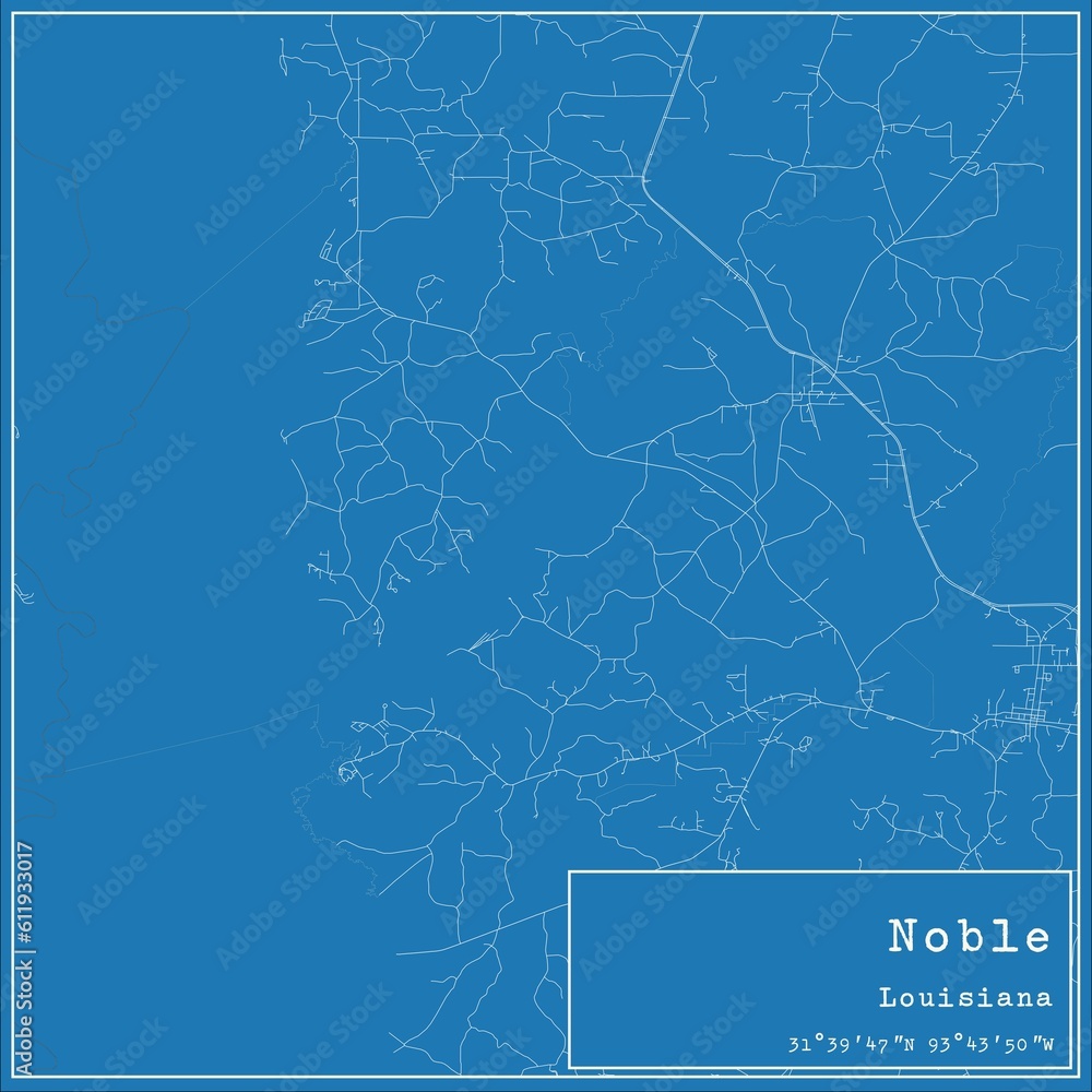 Blueprint US city map of Noble, Louisiana.