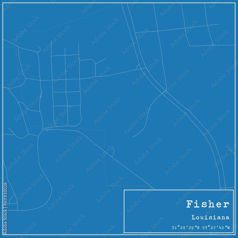 Fototapeta premium Blueprint US city map of Fisher, Louisiana.