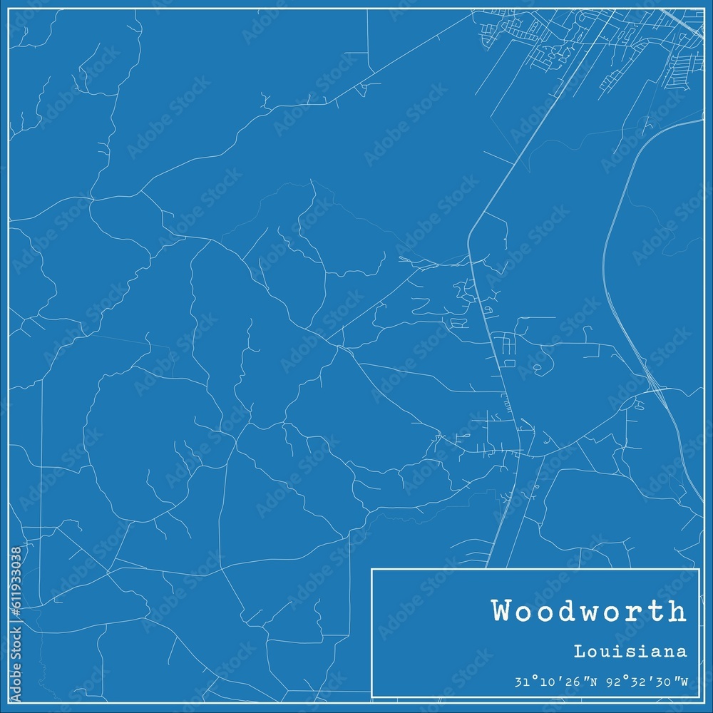 Fototapeta premium Blueprint US city map of Woodworth, Louisiana.