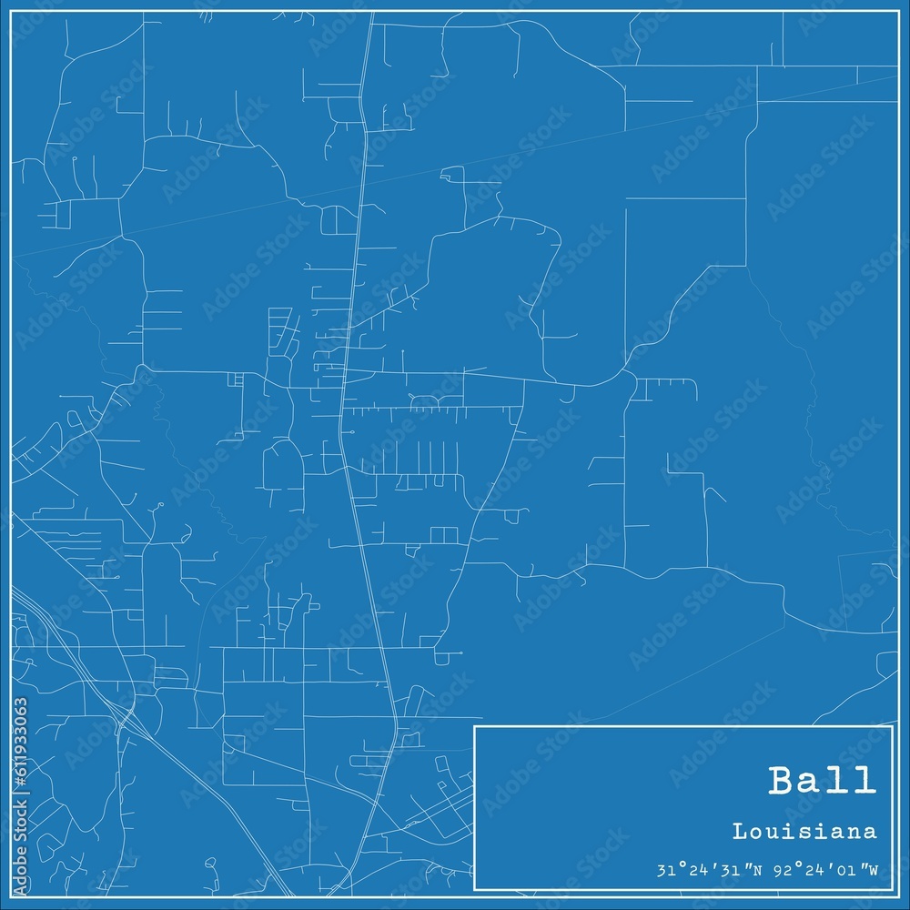 Blueprint US city map of Ball, Louisiana. Blueprint US city map of Ball, Louisiana.
