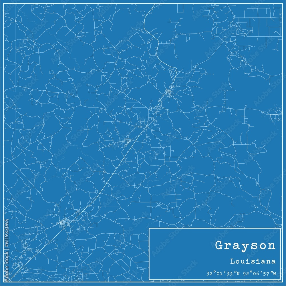 Blueprint US city map of Grayson, Louisiana.